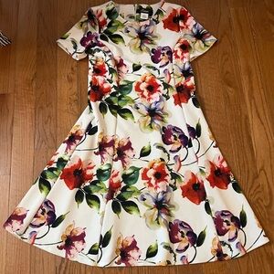 Jemma Waffle Knit Fit & Flare Short Sleeve Business Casual Floral Dress size 12